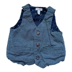 Cat&Jack Vest Kids 3T Dress Waistcoat Navy Blue Micro Check Cotton Formal